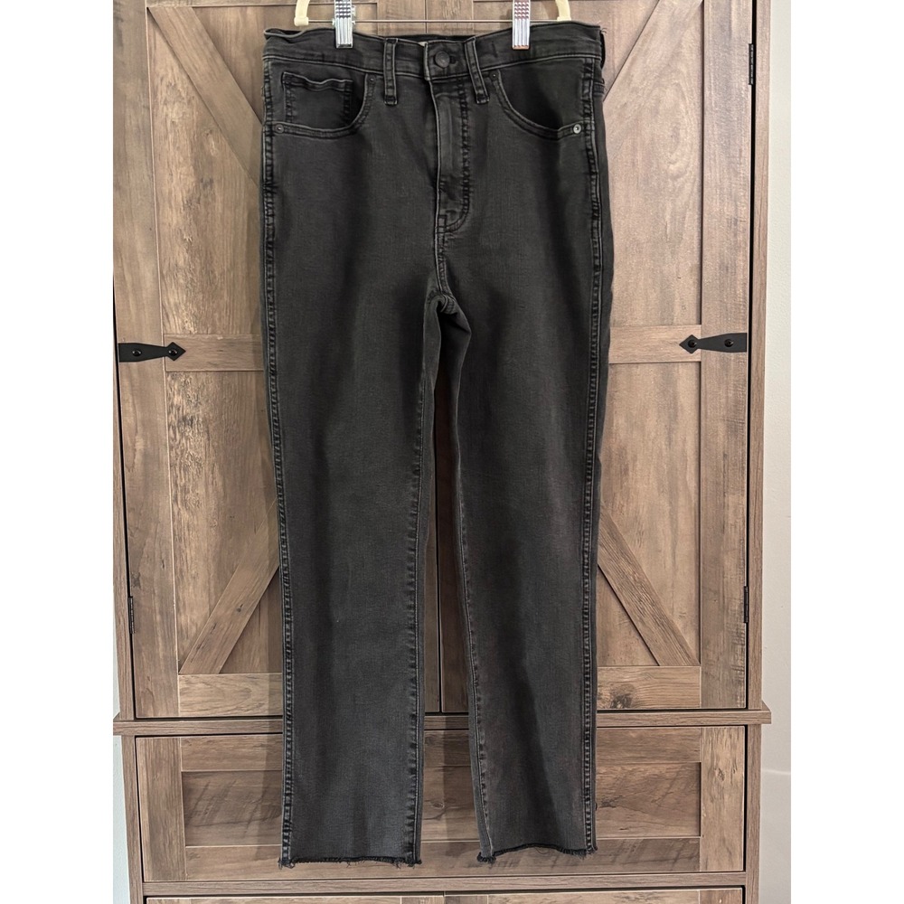 Madewell Stovepipe Jeans High Rise Straight Leg Raw Hem Faded Black 28